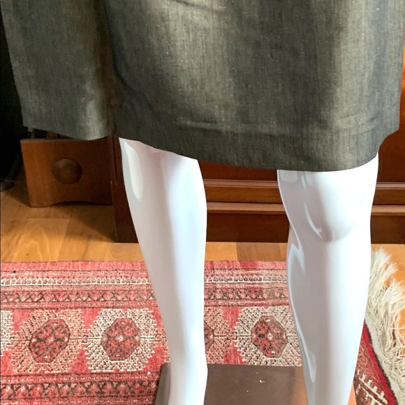 Shiny brownish Green linen straight pencil dress sleeveless long cord belt US 10 - Picture 7 of 13